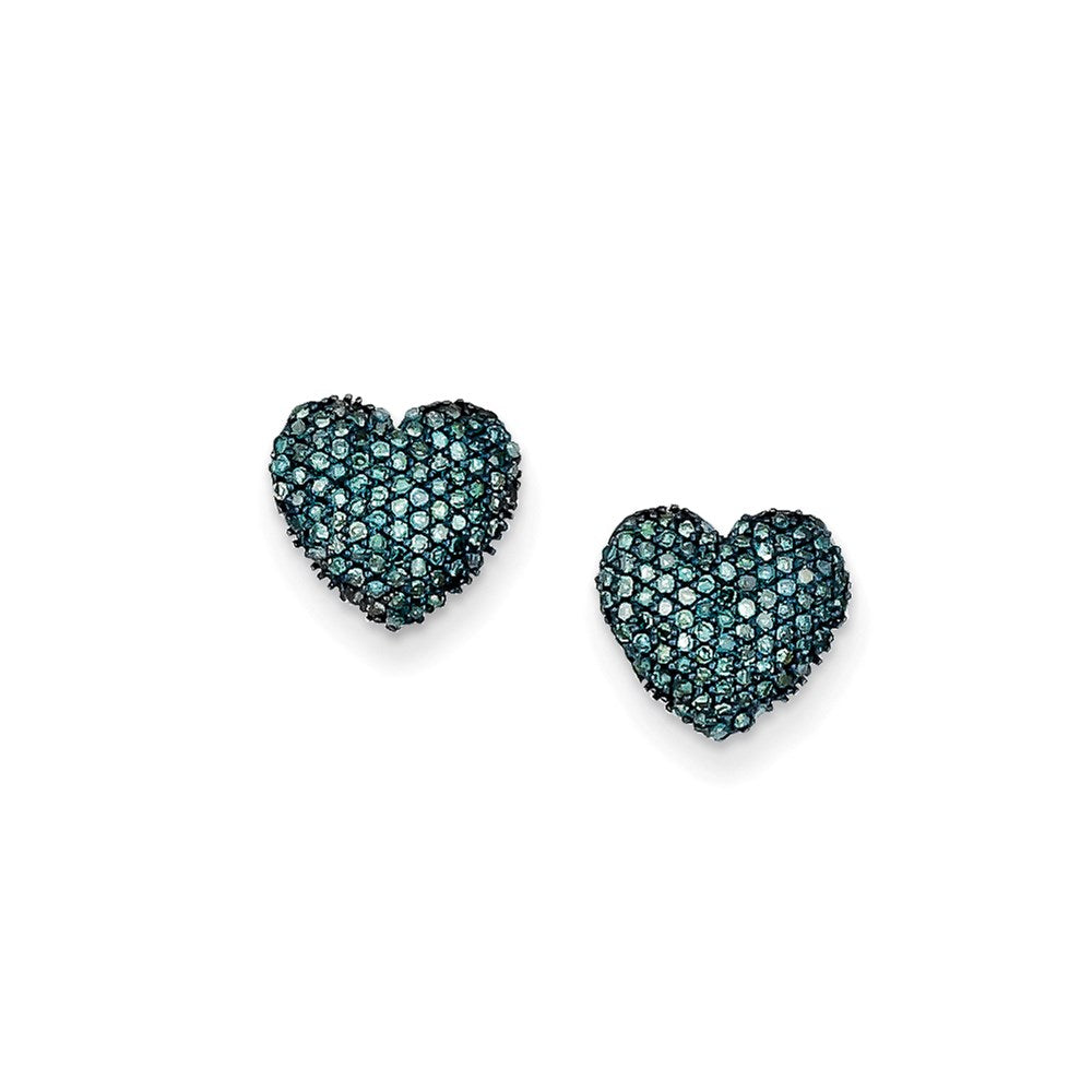 Sterling Silver Blue Diamond Heart Post Earrings