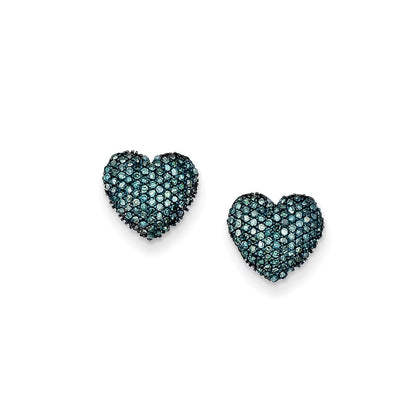 Sterling Silver Blue Diamond Heart Post Earrings