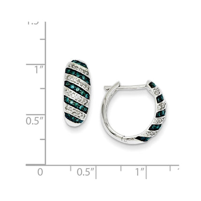 Sterling Silver Blue Diamond Leverback Hoop Earrings