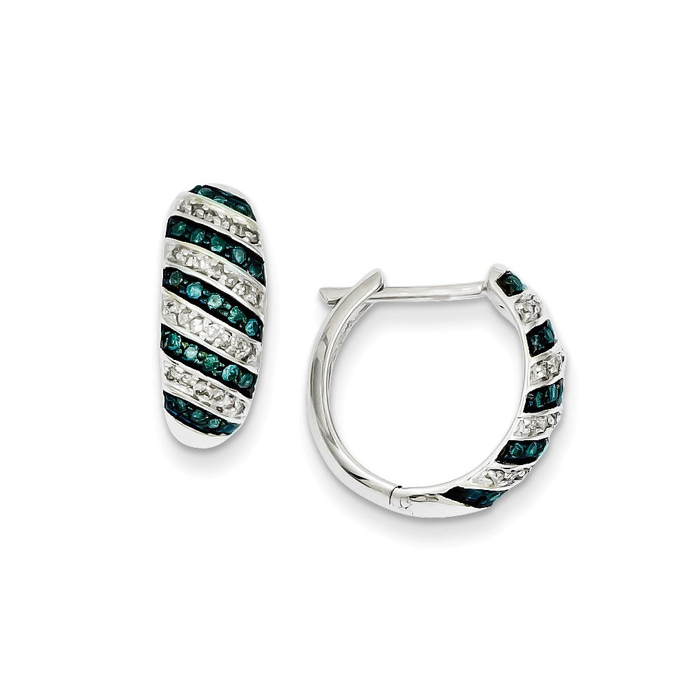 Sterling Silver Blue Diamond Leverback Hoop Earrings