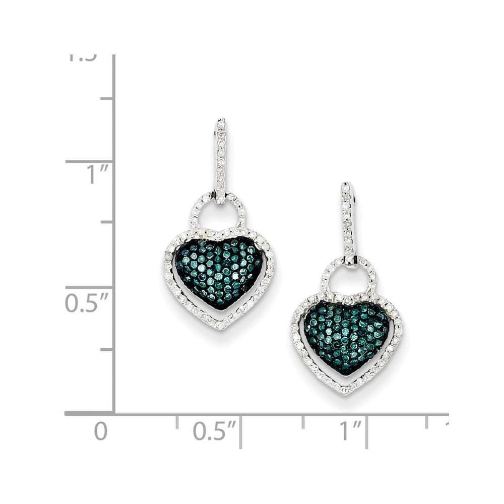 Sterling Silver Blue and White Diamond Heart Post Dangle Earrings