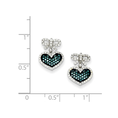 Sterling Silver Blue u0026 White Diamond Heart u0026 Bow Post Earrings