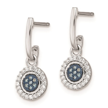 Sterling Silver Rhod Plated Blue and White Diamond Post Earrings