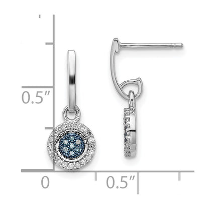 Sterling Silver Rhod Plated Blue and White Diamond Post Earrings