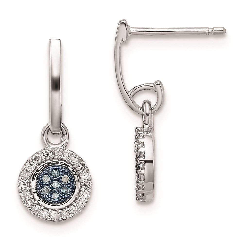 Sterling Silver Rhod Plated Blue and White Diamond Post Earrings