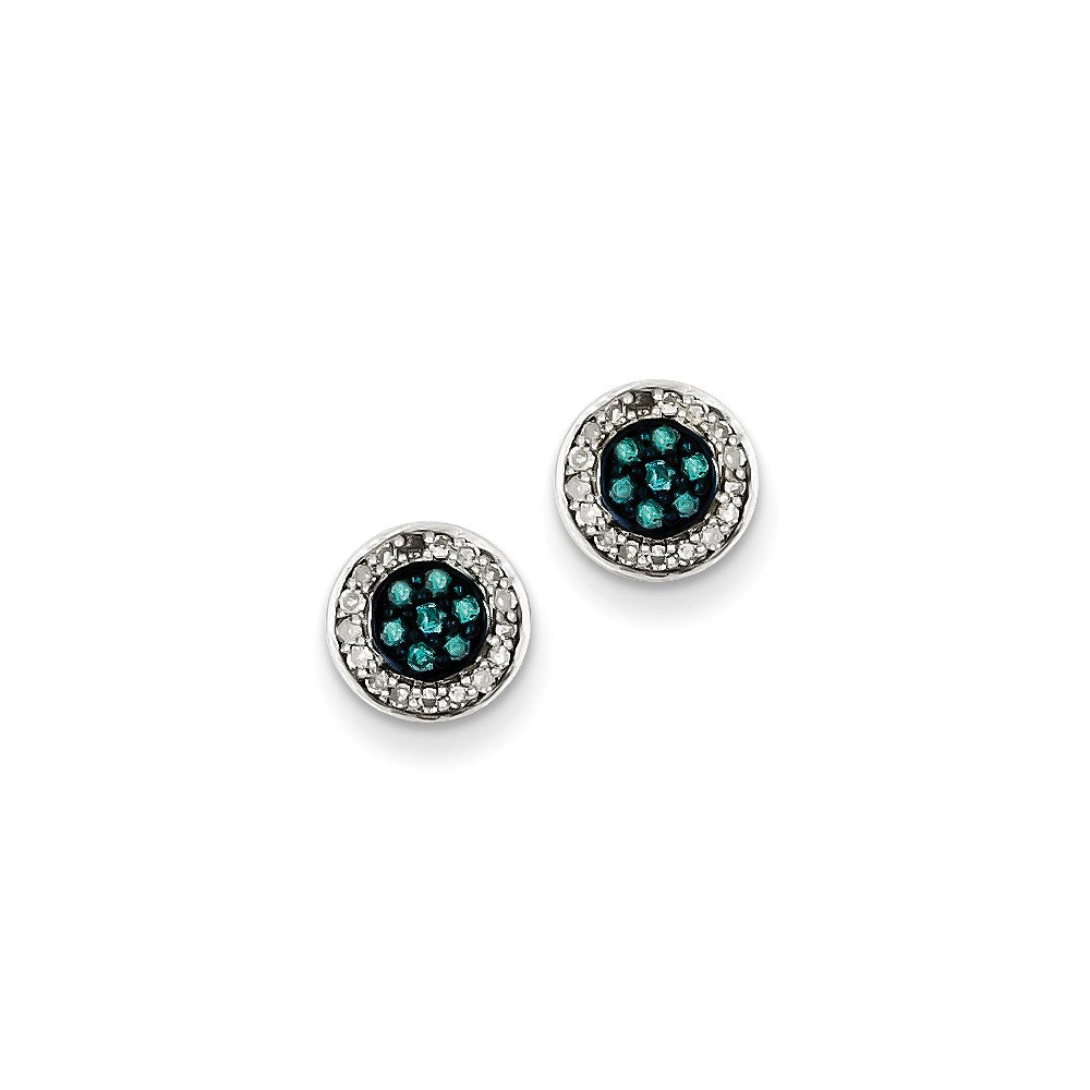 Sterling Silver White u0026 Blue Diamond Stud Earrings