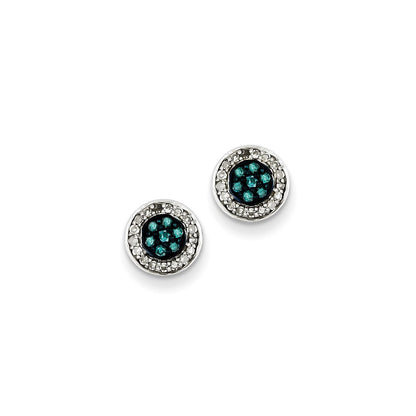 Sterling Silver White u0026 Blue Diamond Stud Earrings