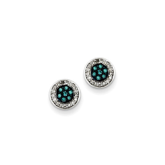 Sterling Silver White u0026 Blue Diamond Stud Earrings