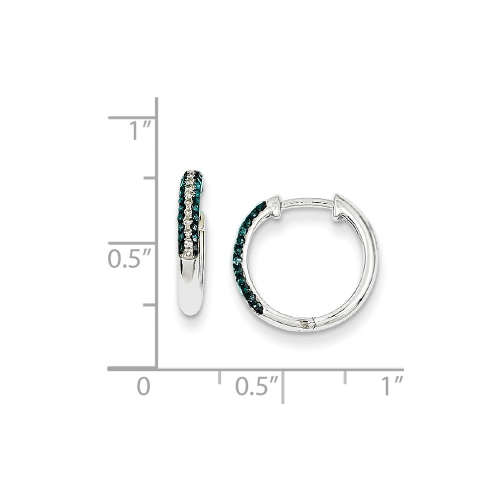 Sterling Silver Blue and White Diamond Hinged-Hoop Earrings