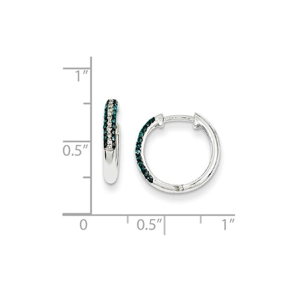 Sterling Silver Blue and White Diamond Hinged-Hoop Earrings
