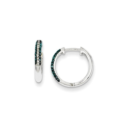 Sterling Silver Blue and White Diamond Hinged-Hoop Earrings