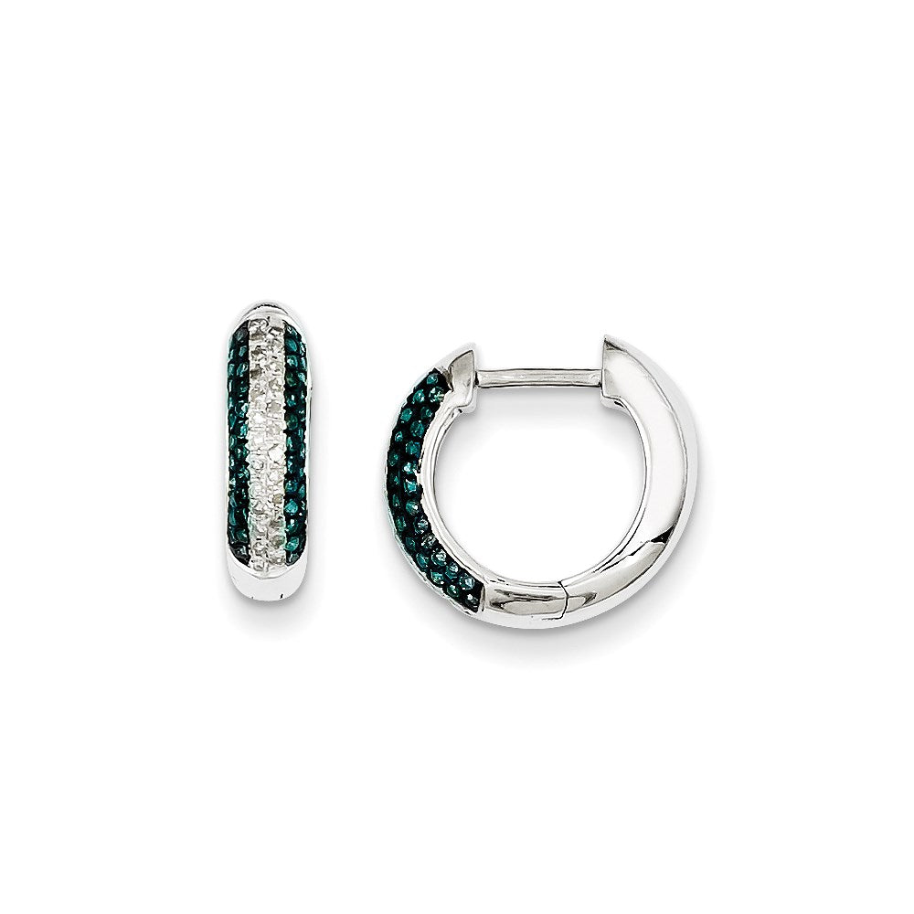 Sterling Silver Blue and White Diamond Hinged-Hoop Earring
