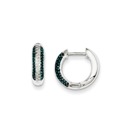 Sterling Silver Blue and White Diamond Hinged-Hoop Earring