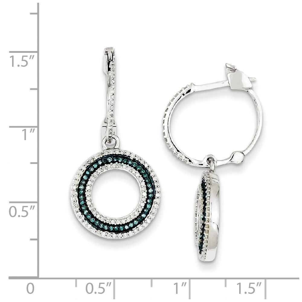 Sterling Silver Blue and White Diamond Circle Hinged Hoop Earrings