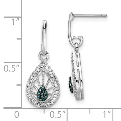 Sterling Silver Rhodium Plated Blue and White Diamond Post Earrings