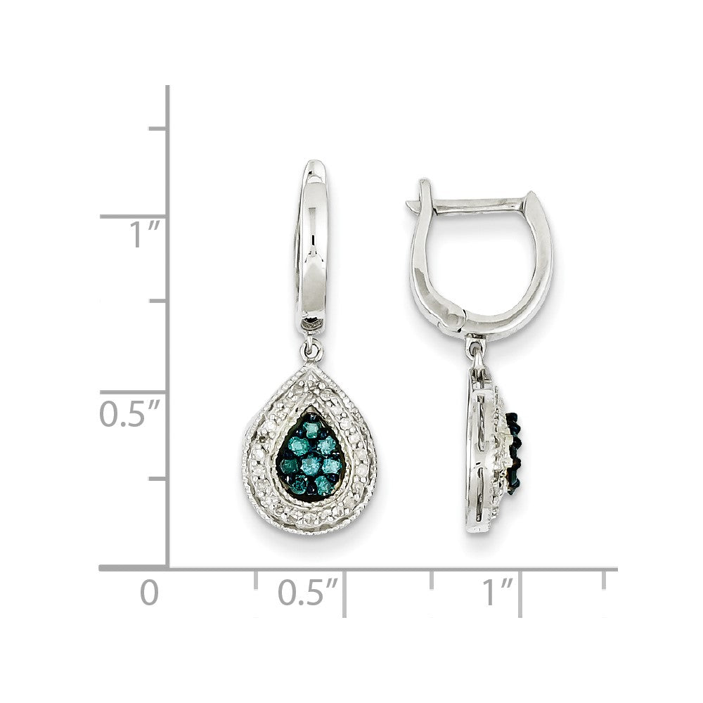 Sterling Silver White u0026 Blue Cluster Diamond Hinged Earrings
