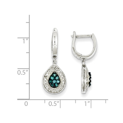 Sterling Silver White u0026 Blue Cluster Diamond Hinged Earrings
