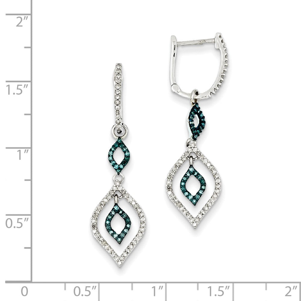 Sterling Silver Blue and White Diamond Dangle Earrings