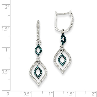 Sterling Silver Blue and White Diamond Dangle Earrings