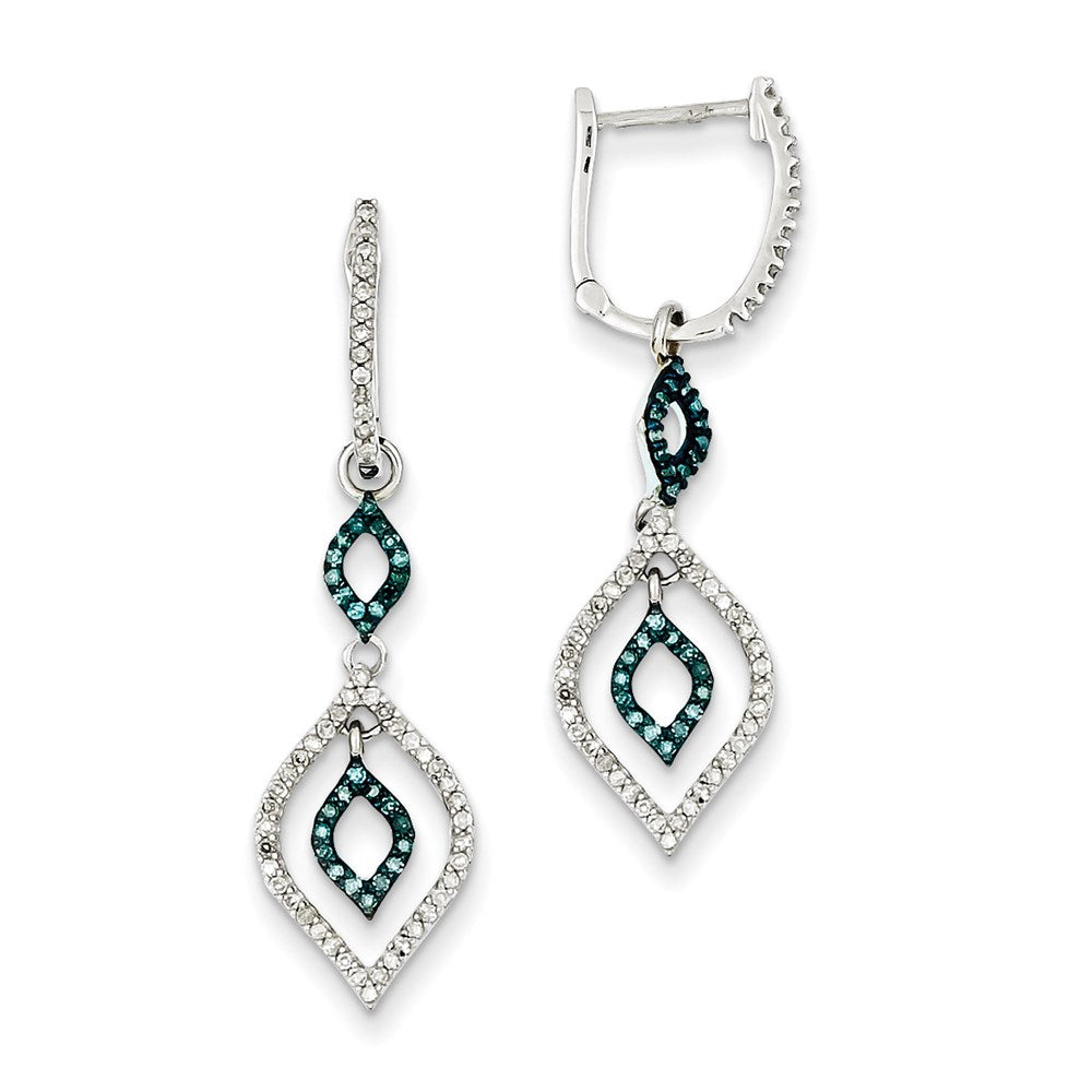 Sterling Silver Blue and White Diamond Dangle Earrings