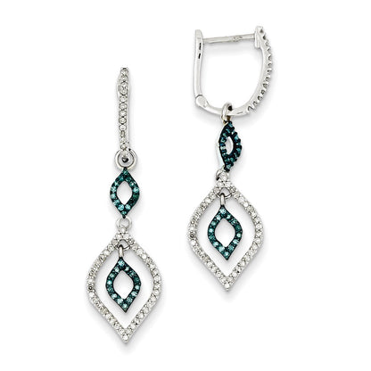 Sterling Silver Blue and White Diamond Dangle Earrings