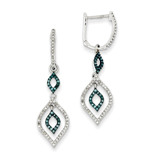 Sterling Silver Blue and White Diamond Dangle Earrings