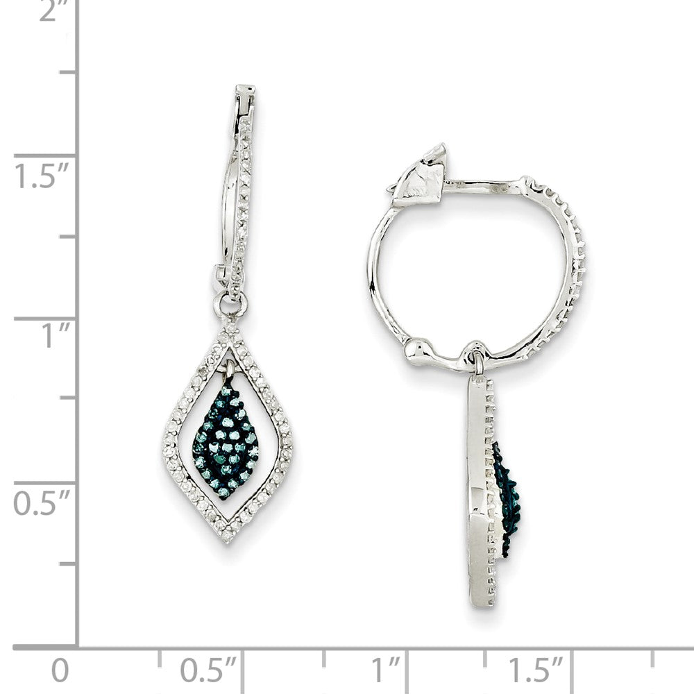 Sterling Silver Blue and White Diamond Hinged Hoop Earrings