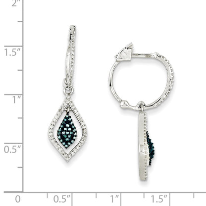 Sterling Silver Blue and White Diamond Hinged Hoop Earrings