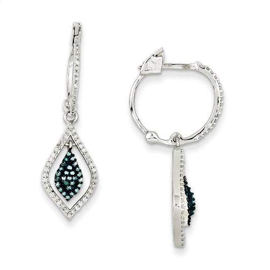 Sterling Silver Blue and White Diamond Hinged Hoop Earrings