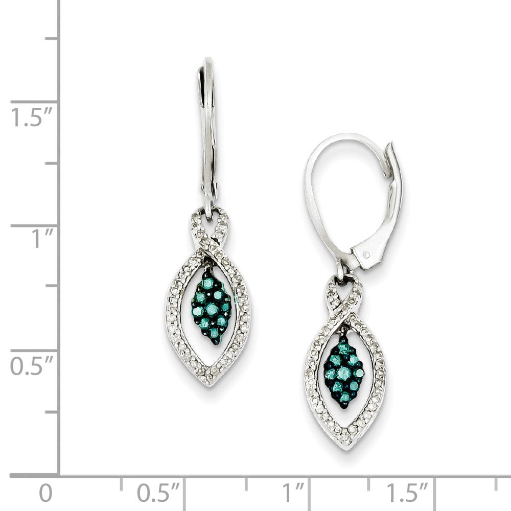 Sterling Silver Dangle White u0026 Blue Leverback Diamond Earrings