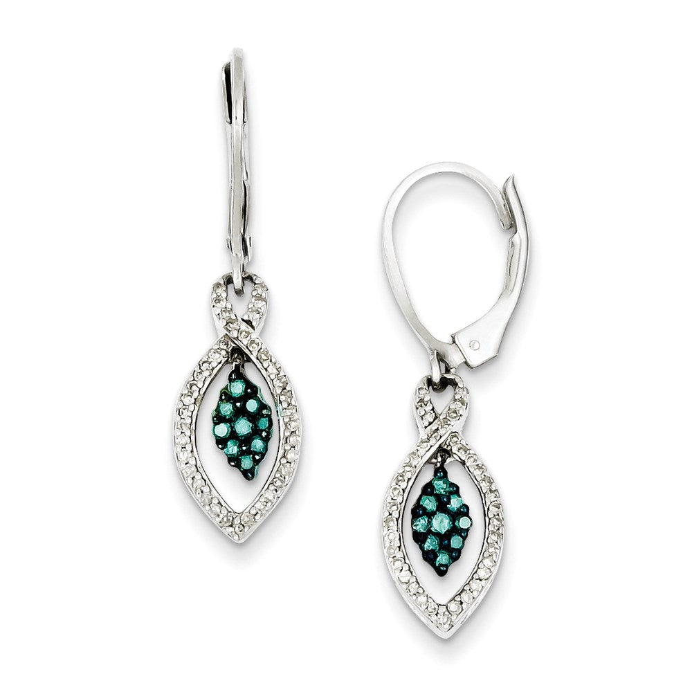 Sterling Silver Dangle White u0026 Blue Leverback Diamond Earrings