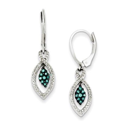 Sterling Silver Dangle White u0026 Blue Leverback Diamond Earrings