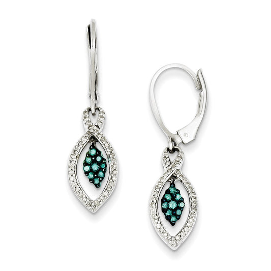 Sterling Silver Dangle White u0026 Blue Leverback Diamond Earrings