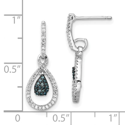 Sterling Silver Rhod Plated Blue and White Diamond Post Earrings