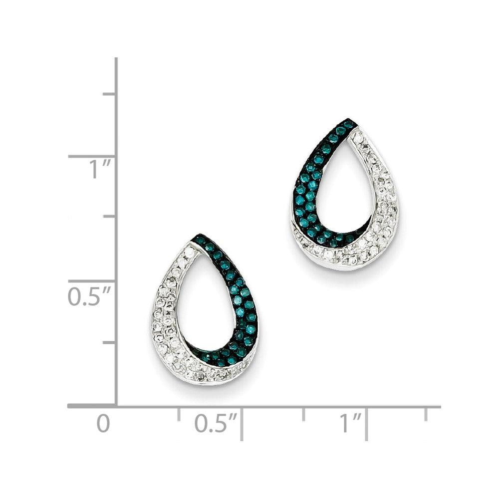 Sterling Silver White u0026 Blue Diamond Open Teardrop Post Earrings
