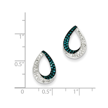 Sterling Silver White u0026 Blue Diamond Open Teardrop Post Earrings
