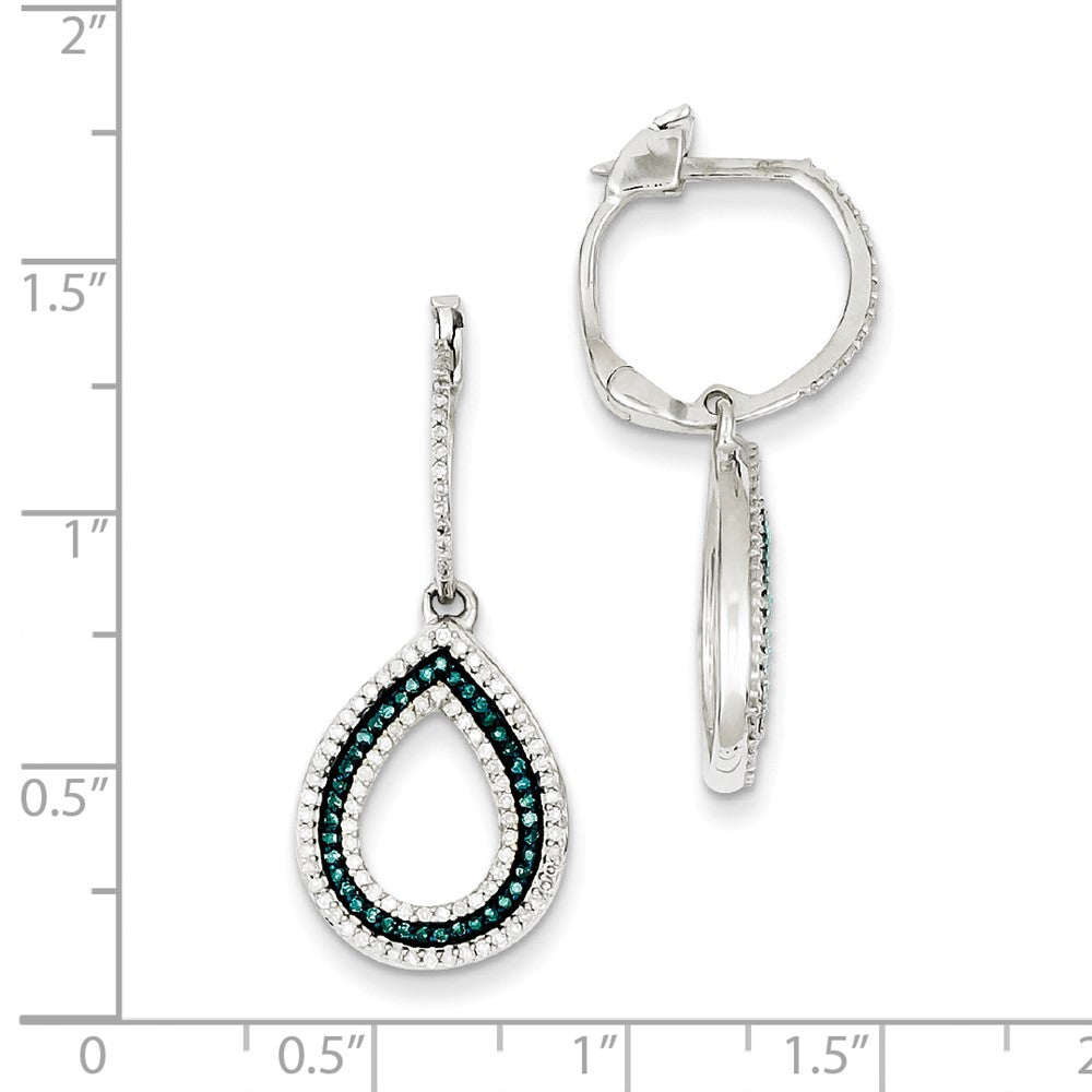 Sterling Silver Blue u0026 White Diamond Teardrop Hinged Hoop Earrings