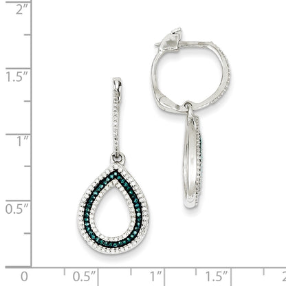 Sterling Silver Blue u0026 White Diamond Teardrop Hinged Hoop Earrings