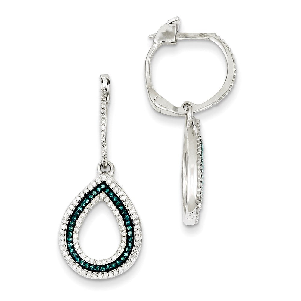 Sterling Silver Blue u0026 White Diamond Teardrop Hinged Hoop Earrings