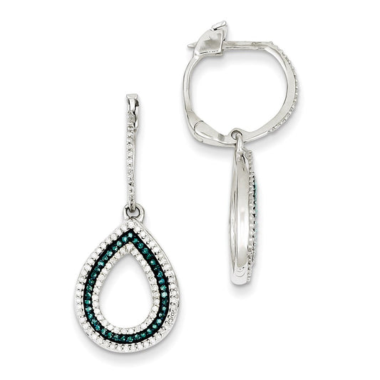 Sterling Silver Blue u0026 White Diamond Teardrop Hinged Hoop Earrings