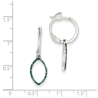 Sterling Silver Blue and White Diamond Hinged Hoop Earrings