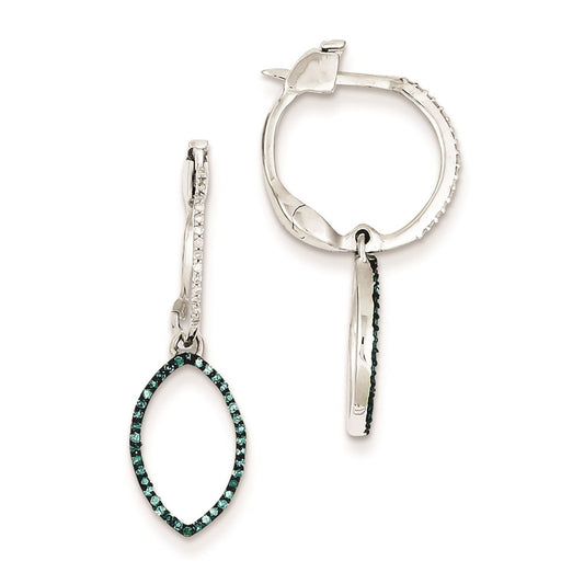 Sterling Silver Blue and White Diamond Hinged Hoop Earrings
