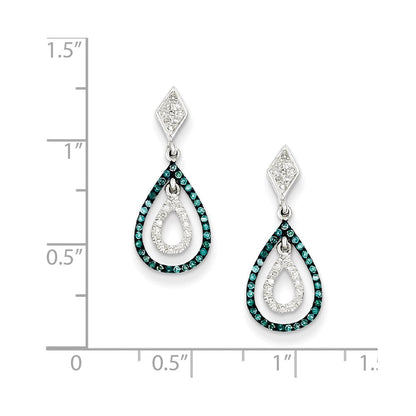 Sterling Silver Blue and White Diamond Post Earrings