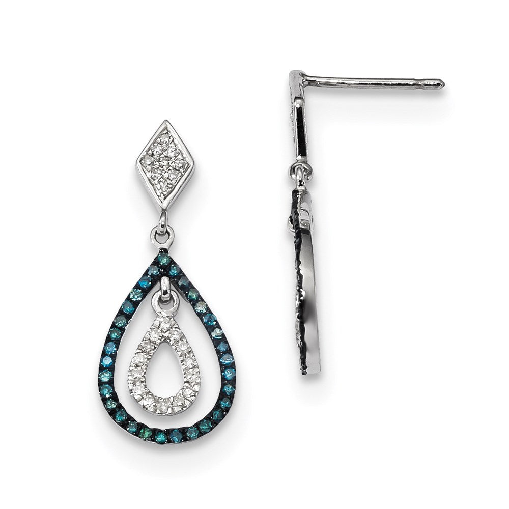 Sterling Silver Blue and White Diamond Post Earrings