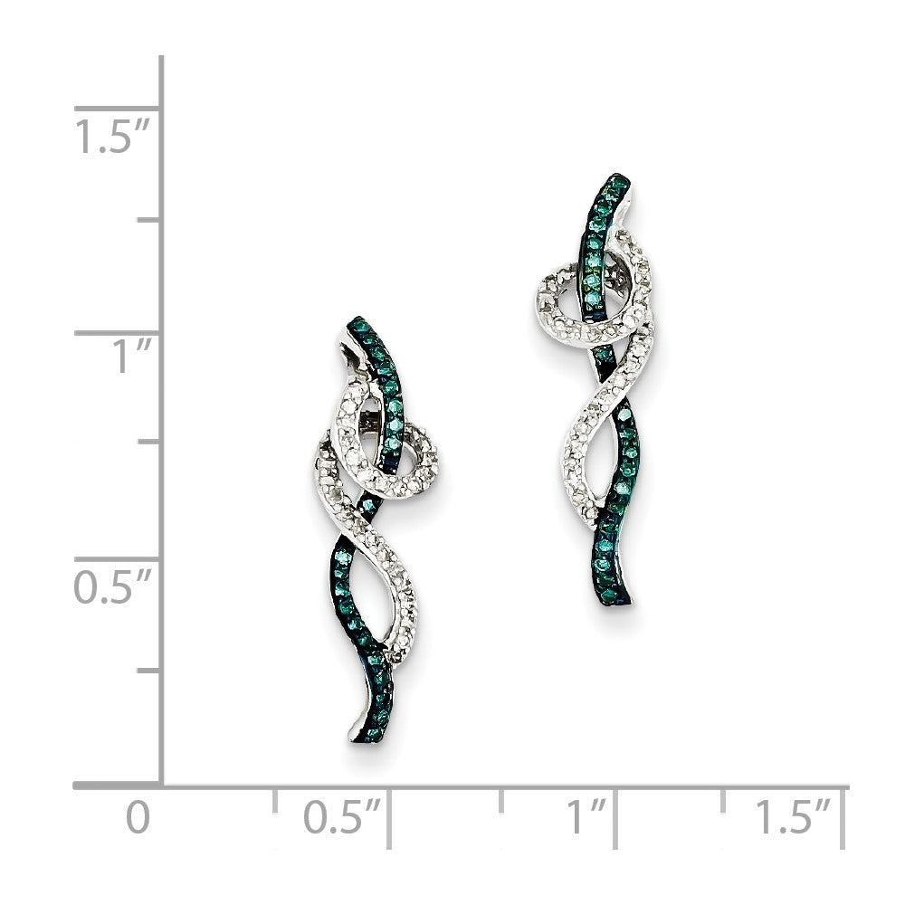 Sterling Silver Blue u0026 White Diamond Post Earrings