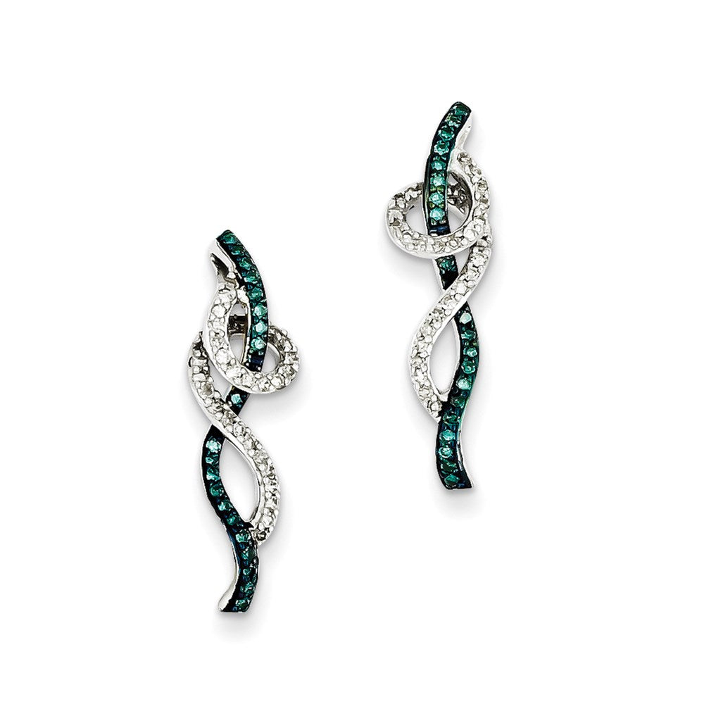 Sterling Silver Blue u0026 White Diamond Post Earrings