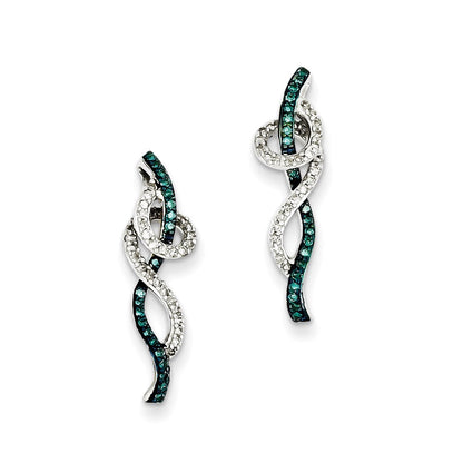 Sterling Silver Blue u0026 White Diamond Post Earrings