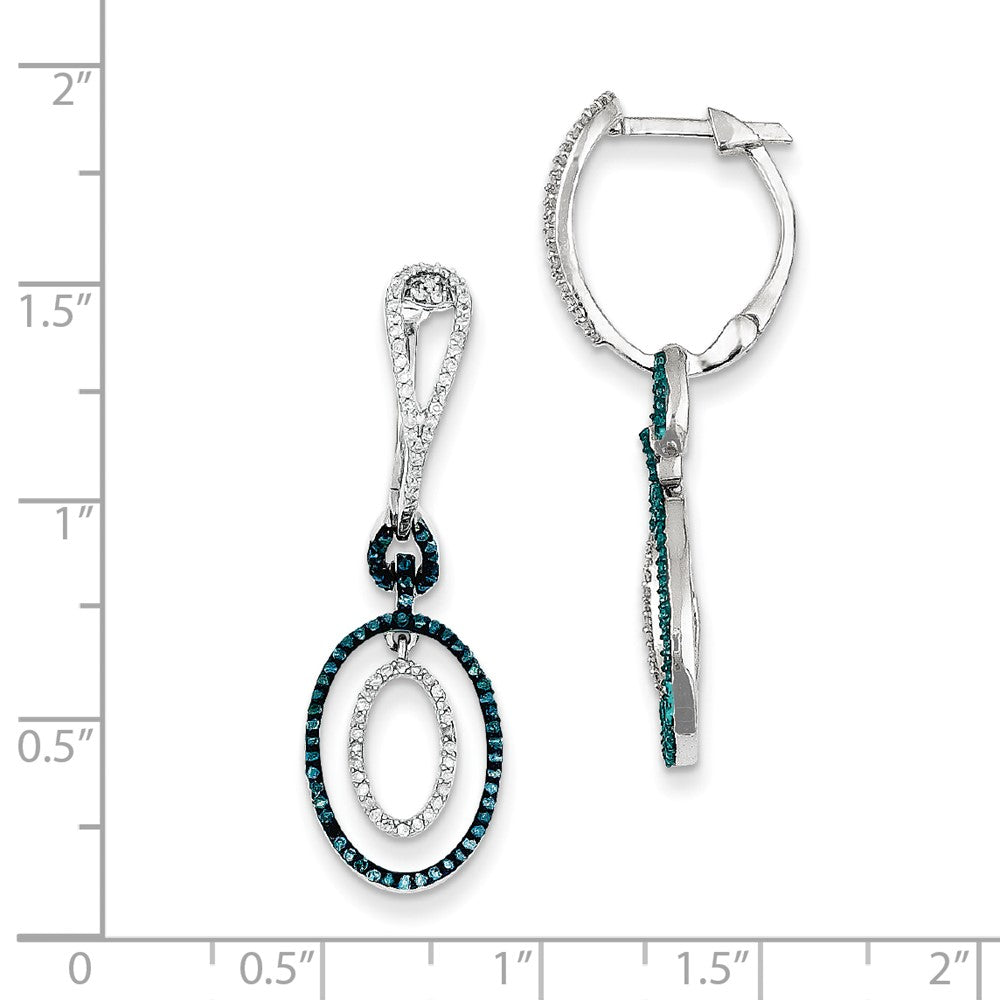 Sterling Silver Blue and White Diamond Oval Hinged Hoop Earrings
