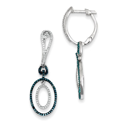 Sterling Silver Blue and White Diamond Oval Hinged Hoop Earrings