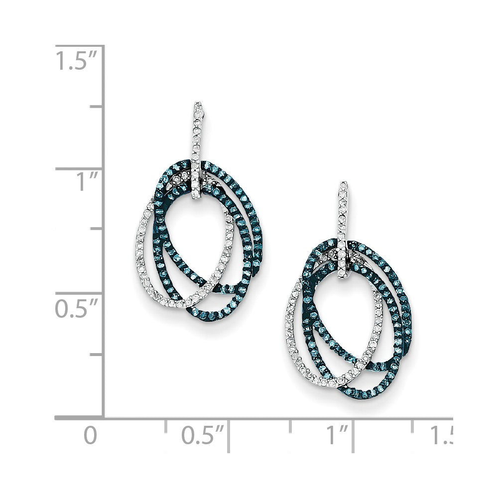Sterling Silver Blue and White Diamond Triple Circle Post Earrings